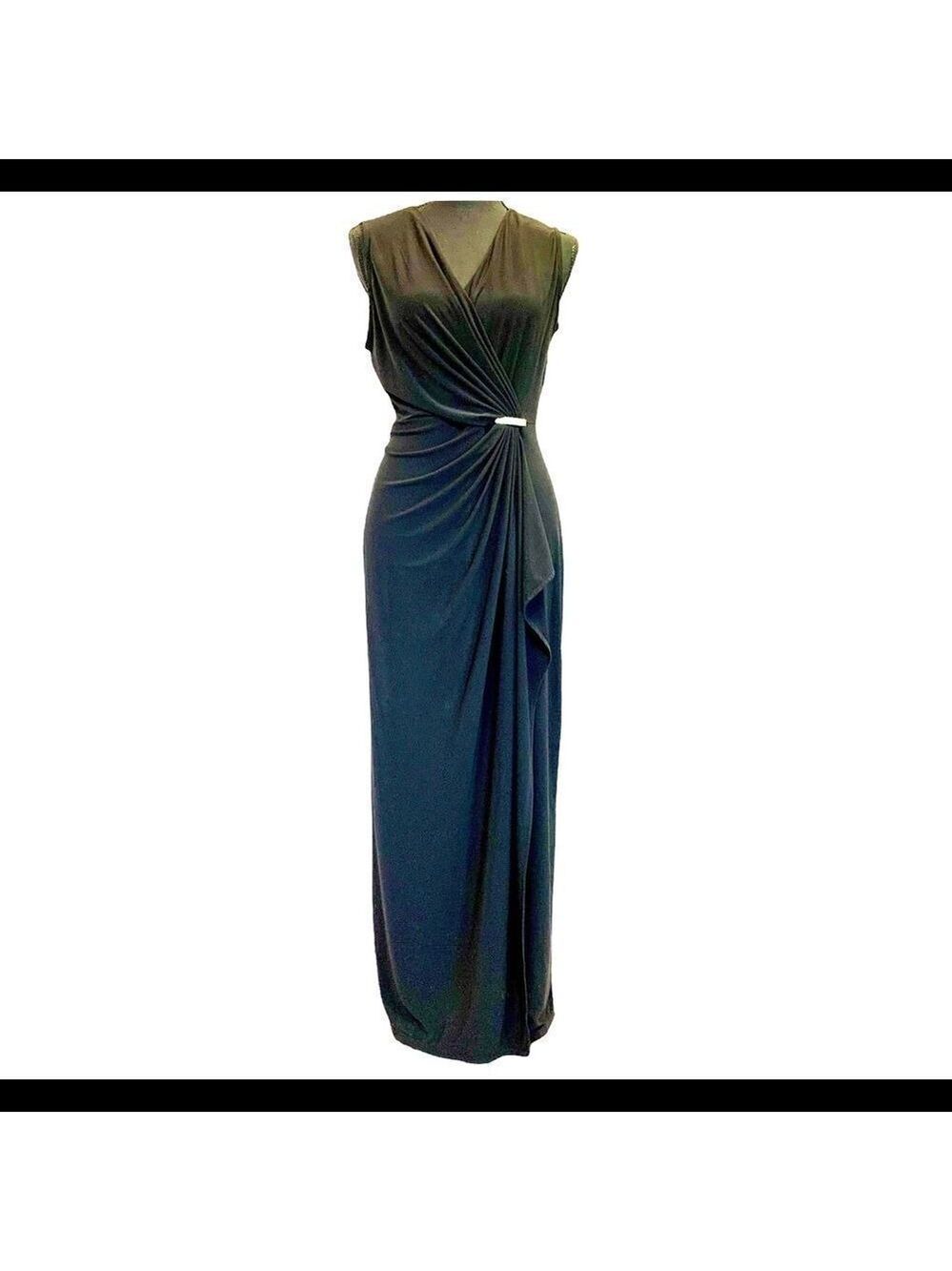 Emma & Michele Black sleeveless V-neck ruched maxi dress evening gown size M